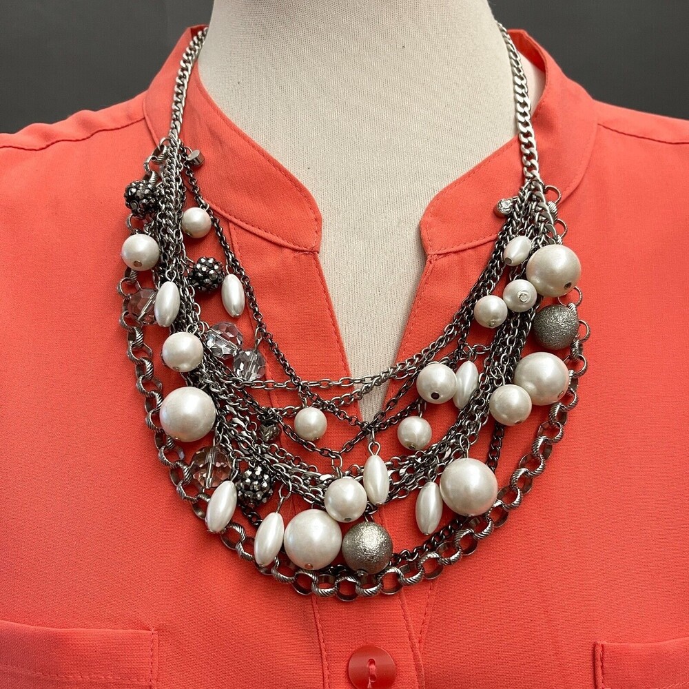 Lane Bryant Silver-toneβ White Faux Pearls Rhinestones Women's Fashion Necklace